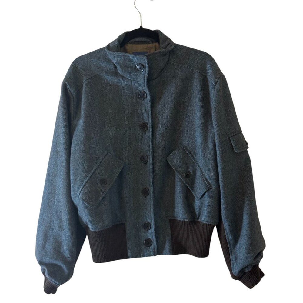 Façonnable Wool Blend Bomber Jacket Men’s Large Gray Brown Trim